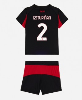 Günstige AC Milan Pervis Estupinan #2 Heimtrikotsatz Kinder 2025-26 Kurzarm (+ Kurze Hosen)